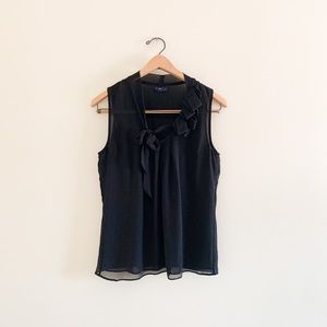 Gap Tie Bow Neck Black Ruffle Sleeveless Blouse Small